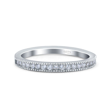 Half Eternity Ring Wedding Engagement Band Round Simulated Cubic Zirconia 925 Sterling Silver